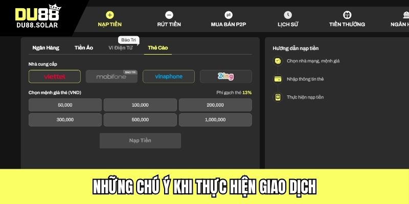 Những chú ý khi thực hiện giao dịch